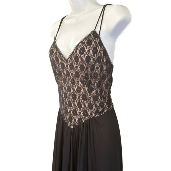 J Peterman Y2K Black Lace Romantic Goth Maxi Dress Medium Ballet Slip Whimsigoth - Picture 3 of 7